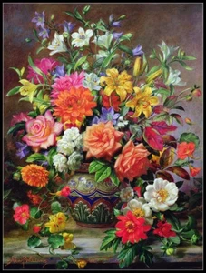 September Flowers - Chart Counted Cross Stitch Patterns Needlework DIY DMC Color - Picture 1 of 2