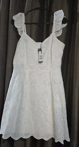Steve Madden Sierra Mini Dress Womens Size 6 White Eyelet Cotton New With Tags - Picture 1 of 14