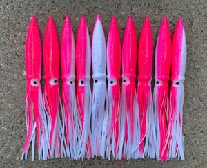 LOT OF 10 9" SHELL BULB SQUID GREAT 4 DAISY CHAIN SPREADER BAR - PINK/WHITE - Picture 1 of 1