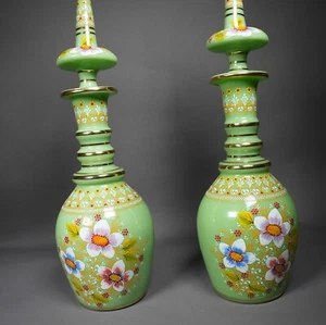 De colección Par Grande Bohemio Blanco Opalino Vidrio y Esmalte Corte a Mano Decantación Persa - Imagen 1 de 7