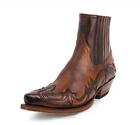 Mens New Fashion Pointy Toe Elastic Top Mid Heel Western Cowboy Boots Shoes