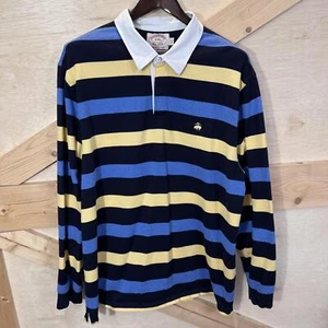 Brooks Brothers Rugby Polo Shirt Men's XXL 2XL Navy Blue Yellow Long Sleeve - Picture 1 of 10