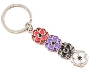 2821 FOUR POPPY RED, PURPLE, BLACK, WHITE REMEMBRANCE KEYRING KEY RING ON CARD - Picture 1 of 3