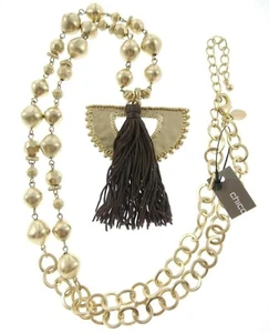 Collar colgante de borla de 35-39" color dorado larga ópera marrón - Imagen 1 de 2