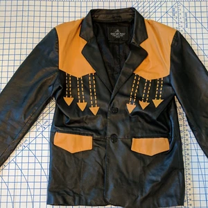 Oscar Piel Mens Large Leather Western Sport Coat Jacket Rockabilly Black Brown - Picture 1 of 21