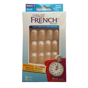 Broadway Glue On Nails Fast French Medium French Tip Shimmer Tapered Shape BFD05 - Picture 1 of 2