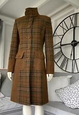 Per Una Brown Green Tartan Check Field Country Coat Jacket British Wool Tweed 12