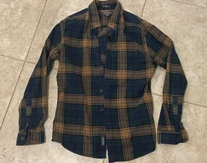 Eddie Bauer Slim Fit Flannel Shirt Mens Large L Plaid Green Brown Cotton Button - Picture 1 of 5