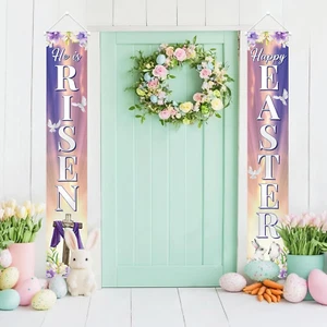 Happy Easter Day Decorations, Easter He Is Risen Religious Porch Sign Hanging Ba - Picture 1 of 12
