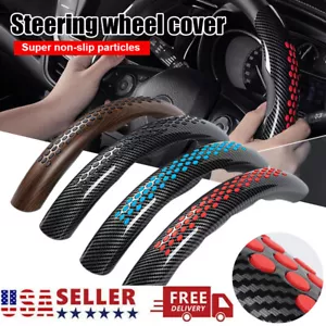38cm Car Steering Wheel Cover Anti-slip Steering Cover Carbon Fiber ABS Interior - Picture 1 of 17