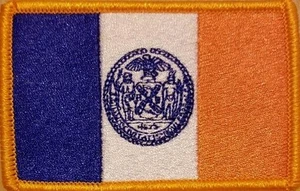 NEW YORK CITY Flag Tactical Patch With Hook Adhesive Fastener GOLD Border #9 - Picture 1 of 1