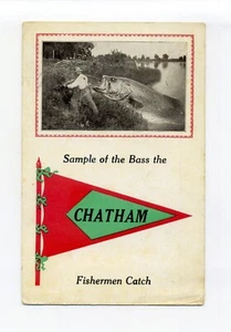 Chatham MA 1915 banderín postal, fantasía, hombre capturando peces gigantes, lubina - Imagen 1 de 3