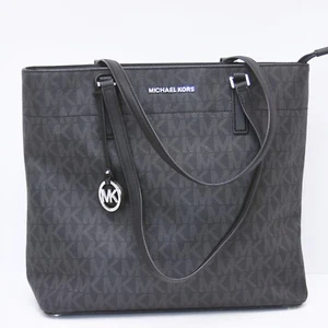 Michael Kors Monogram Signature Morgan Large Tote Black w/Silver Hardware EUC - Picture 1 of 16