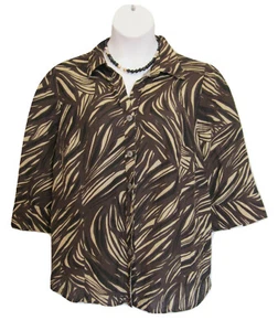 Zebra Print Shirt Plus Size 1X 16W 18W Blouse Linen Rayon EAST 5Th Brown Top - Picture 1 of 8
