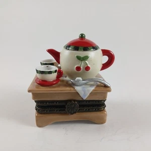 Cooking Club of America Trinket Box Cherry Afternoon Tea Mini Porcelain Hinged - Picture 1 of 7