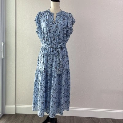 Ann Taylor Floral Print Flutter Sleeve Belted Flare Dress Sz 10 - Изображение 1 из 4