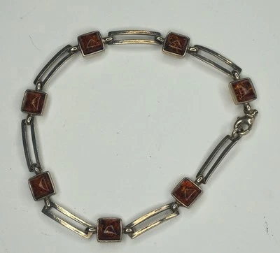 Pulsera ámbar báltico plata de ley 925 miel color coñac Mcm vintage 7,25 Foto 1 de 4