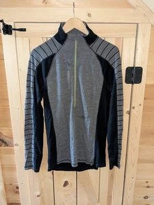 Smartwool Merino Wool PhD 250 Men Baselayer 1/4 Zip Med Gray Stripe Chest Pocket - Picture 1 of 11