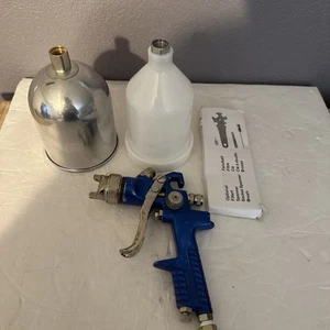 Blue Gravity Fed Spray Gun 45 PSI 3 Bar H827W with canisters and tools - Picture 1 of 7
