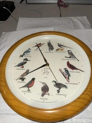 Reloj Pájaro Cantor Sociedad Nacional Audubon 13" Marco Color Roble PROBADO DE COLECCIÓN Foto 1 de 2