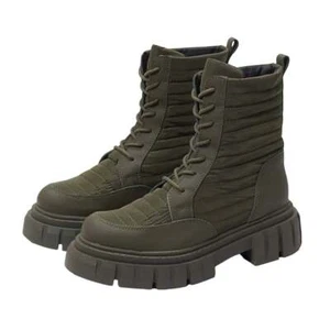 Sam Edelman Olympia Olive Chunky Lug Sole Lace Up Rounded Toe Ankle Combat Boots - Picture 1 of 6