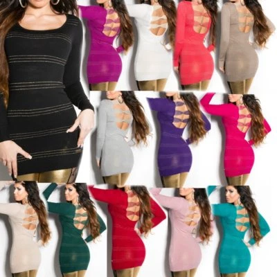 I.S.F KOUCLA SeXy Miss Damen Girly Pullover Long Pulli Schleifen Lurex gold Feinstrick XS/S