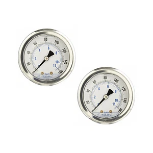 2 PACK LIQUID FILLED PRESSURE GAUGE 0-160 PSI, 1.5" FACE, 1/8" NPT BACK MOUNT - Picture 1 of 3