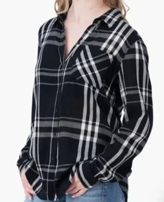 Lucky Brand 女式衬衫 XL 黑色格子纽扣长袖衬衫全新带标签 — 第 1/4 张图片