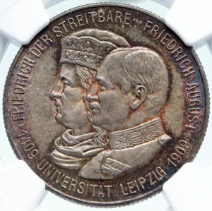 1909 GERMAN STATES SAXONY Friedrich August III Prince Silver 2Mk Coin NGC i86942 - Picture 1 of 5