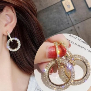 Para mujeres Moda Oro Zinc Aleación Doble Redondo Círculo Colgante Pendientes de Arro Regalo - Imagen 1 de 13