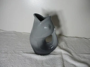Gurgle Pot Large Light GREY 2006 Pitcher Fish Vase 9.5" Stoneware - Picture 1 of 7