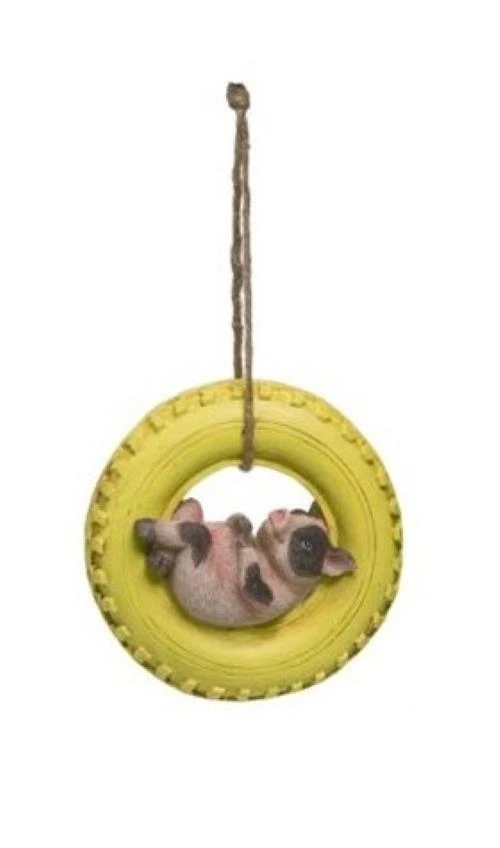 Jardín de hadas miniatura 4,5" cerdo colgante en columpio de neumático amarillo - Compra 3 ahorra $5 Foto 1 de 1