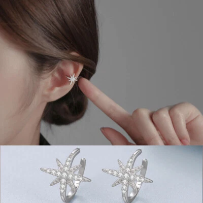 Ohrklemme Clip ohne Loch Silber 925 Stern m-Zirkonia ein Ohrring - Bild 1 von 4