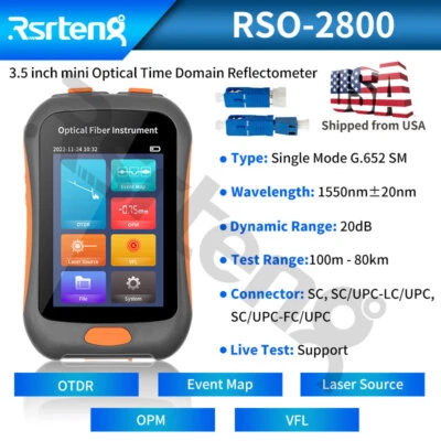 Rsrteng 3.5" RSO-2800 Mini OTDR 1550nm 20dB Event Map OPM VFL LS Live Test OTDR