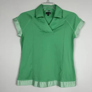 Adidas Climacool Shirt Womens Size M Green V-neck Short Sleeves Houndstooth Trim - Picture 1 of 10
