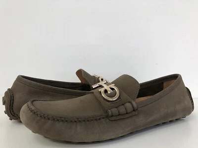 New Salvatore Ferragamo Men US 7.5 D Grazioso Gancini Driver Suede Loafer Olive - Image 1 of 4