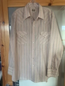 ELY CATTLEMAN Western Shirt Pearl Snap Buttons Mens Size L Long Sleeve Cowboy - Picture 1 of 6