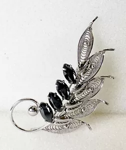 Spilla Sterling Alice Caviness - Foglia Floreale Marcasite - 1,5"" x 2,5"" 8,1 g - Foto 1 di 3