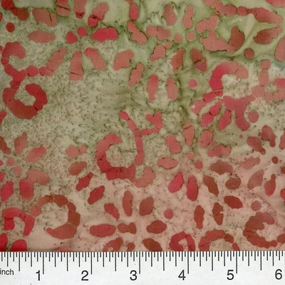 6 yds Batik 100% Cotton Print Fabric - Beige Red - Image 1 of 2