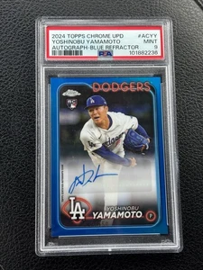 2024 Topps Chrome Update Yoshinobu Yamamoto Blue Refractor Auto /150 PSA 9 RC - Bild 1 von 2