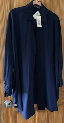 Túnica Vince para mujer 100 % seda azul marino manga larga abotonada mediana nueva con etiquetas Foto 1 de 4