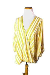 Women’s Yellow & White Striped V-Neck  Sz XXL Top – Casual Bright Cheerful - Picture 1 of 9