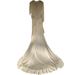 1940's Ivory Parachute Long Train Silk Wedding Dress Handmade See Description - Picture 1 of 16