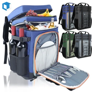 Multifunctional Cooler Backpack Insulated 40Can Double Deck Leakproof Picnic Box - Picture 1 of 12