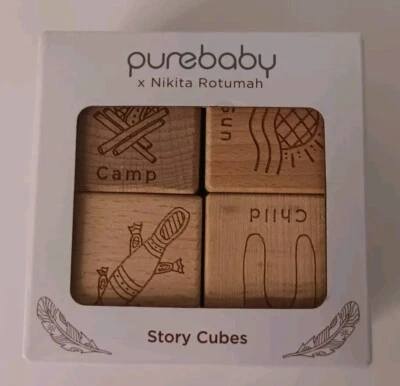 Purebaby Wooden Story Cubes Illustrated by Nikita Rotumah Indigenous Blocks Toy - image 1 of 4