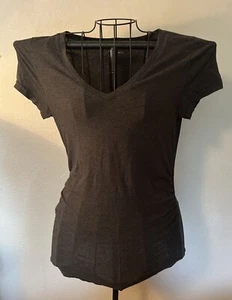 Gap Maternity Charcoal Gray V-Neck Tee Top Size S Ruched Sides 93% Cotton - Picture 1 of 6