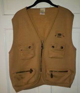 ORVIS camel Tan poly Cotton Zip Outdoor Hiking fishing hunting Vest. L
