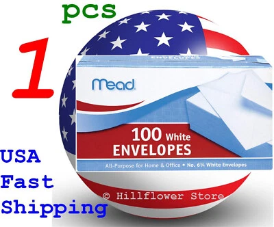 1 box Mead 75100 3 5/8 X 6.5 #6 100 piece/box white envelope with free trk# - Image 1 of 4