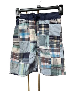 Boys GapKids Gap Patchwork Plaid Swim Surf Board Shorts Size 6/7 Navy Madras - Picture 1 of 8