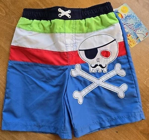 Boys Toddler Swim Trunks Pirate Skull Blue Size 4 Youth NEW - Picture 1 of 3